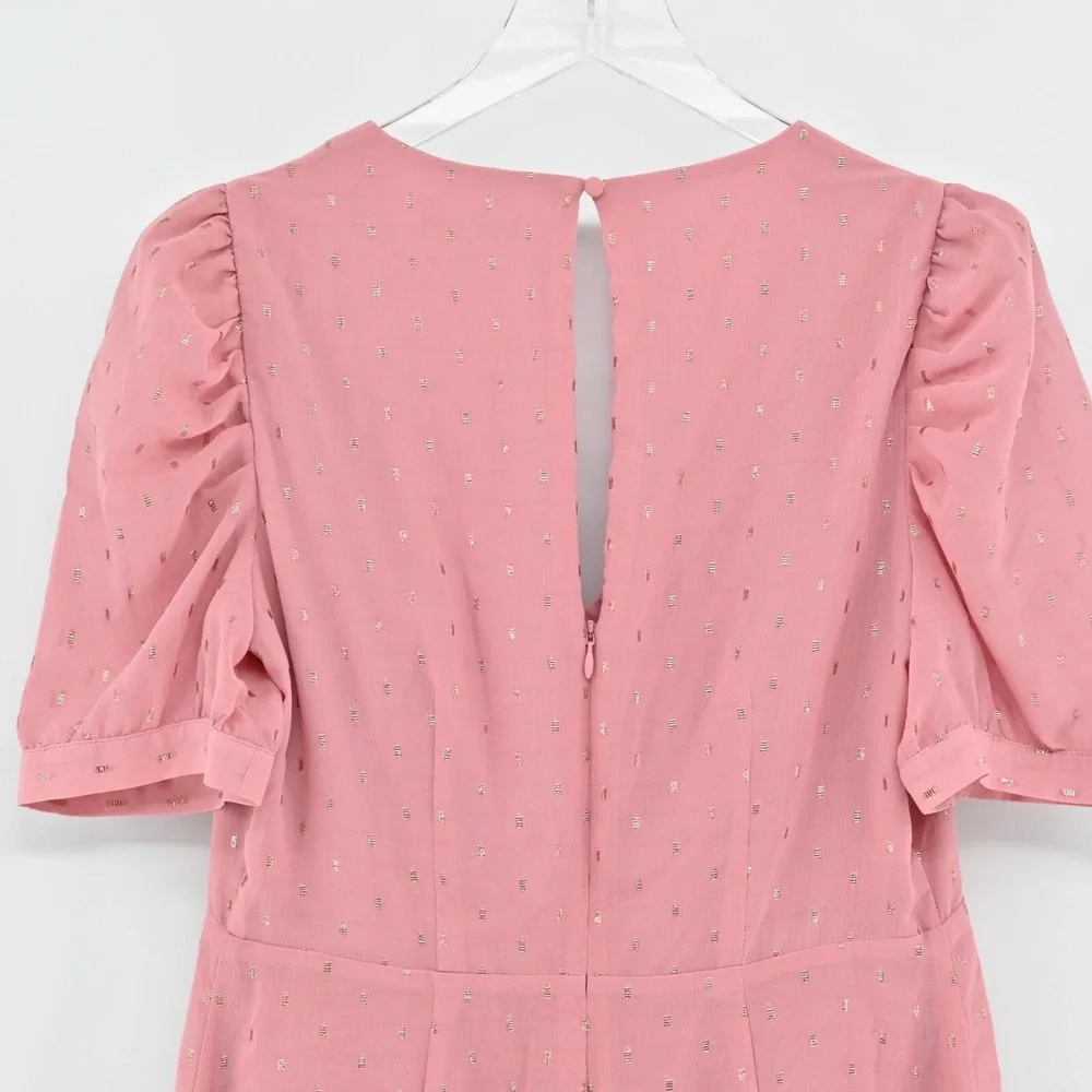 Express Metallic Clip Dot Dress Sz M Pink Gold Puff Sleeve Coquette Ballet Retro - Picture 6 of 12